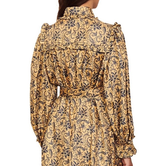 NWT Sandro Harmonie Printed 100% Silk Ruffle Dress—Missing Belt - Picture 2 of 5